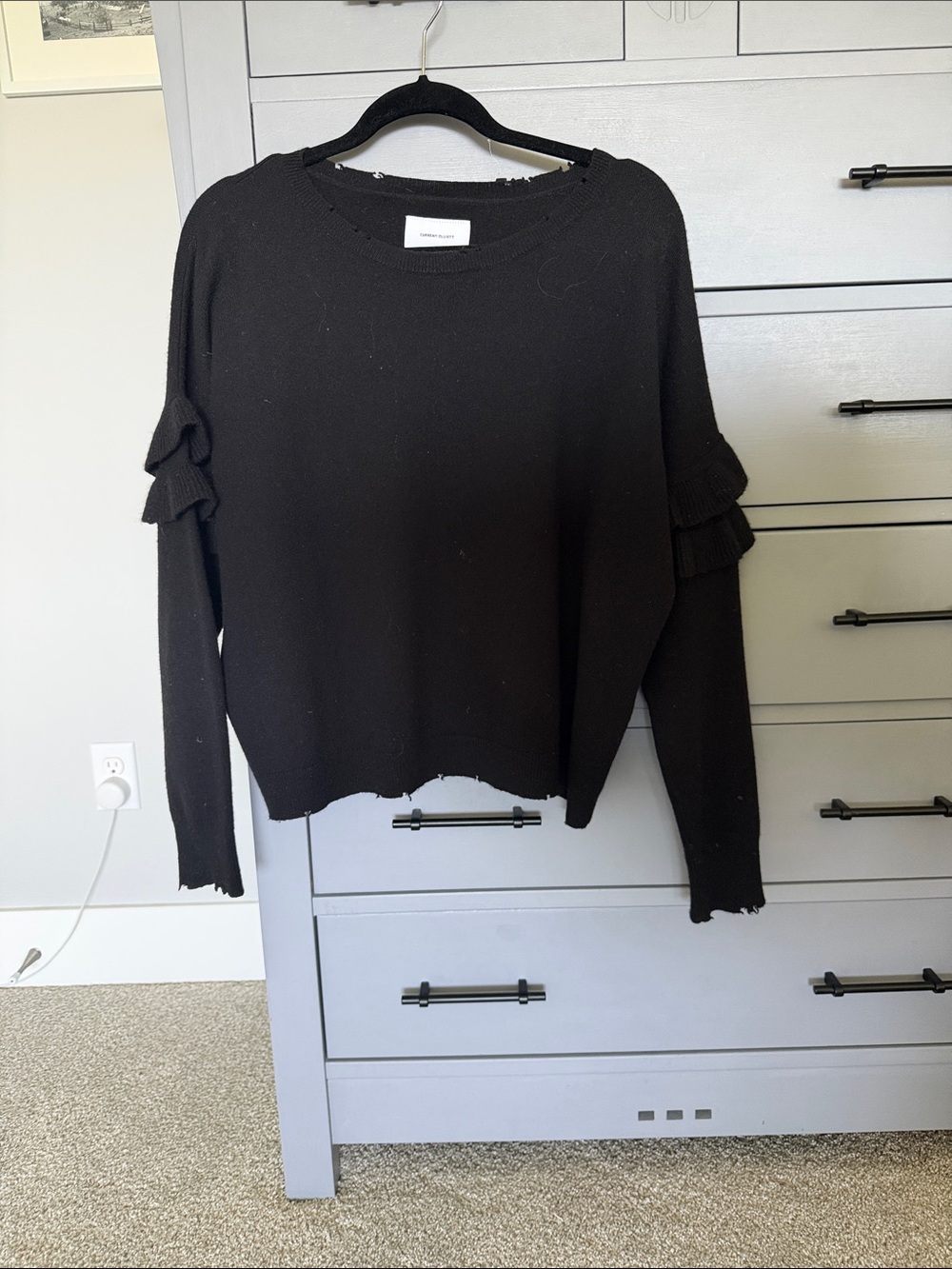 Current/Elliott Black Crewneck Sweater with Textured Detail